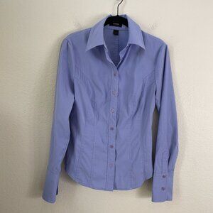 Express Womens 4 Purple Fitted Stretch Button Up Dress Shirt Long Sleeve Blouse